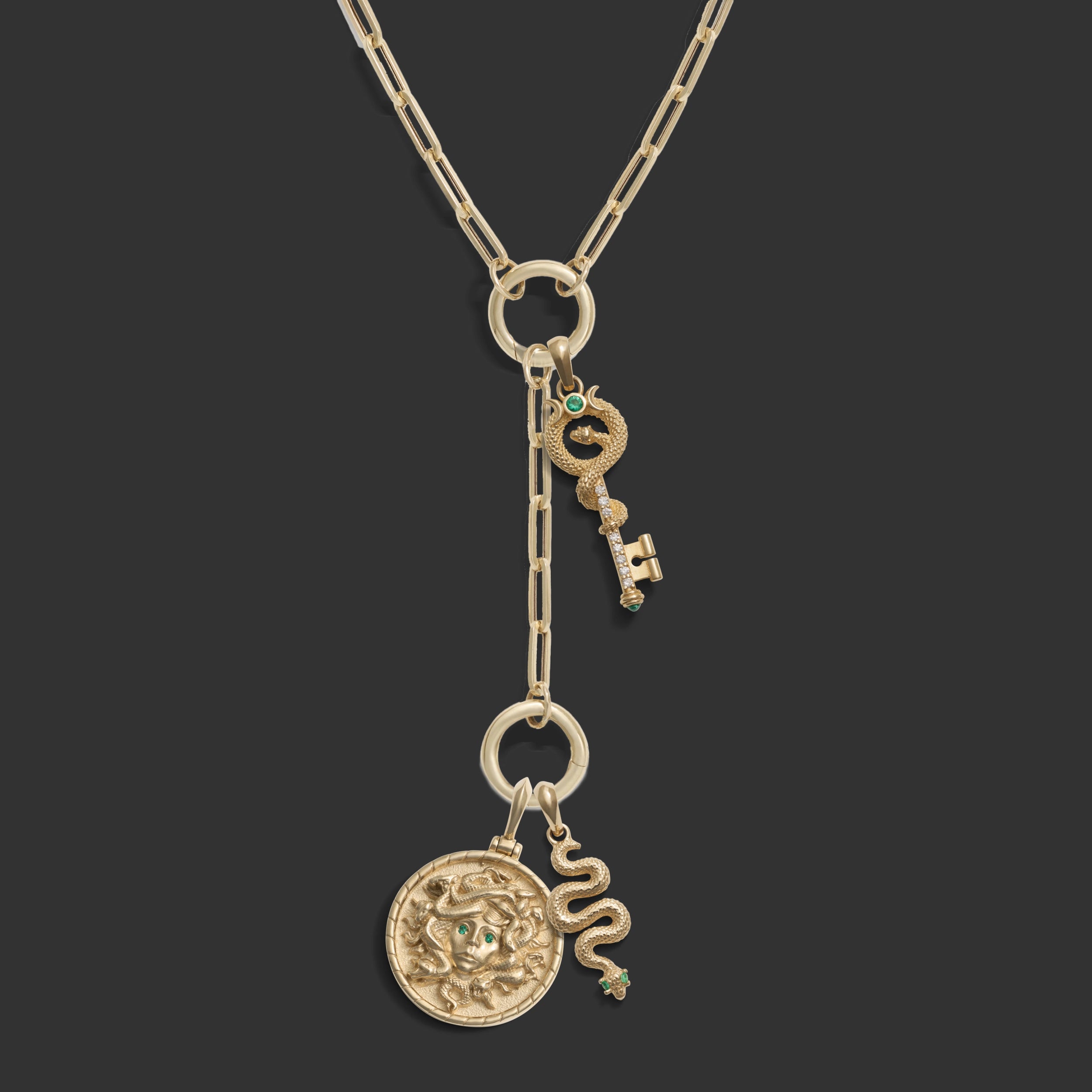 Awe Inspired Necklaces 14k Yellow Gold Medusa Snake Lariat Set