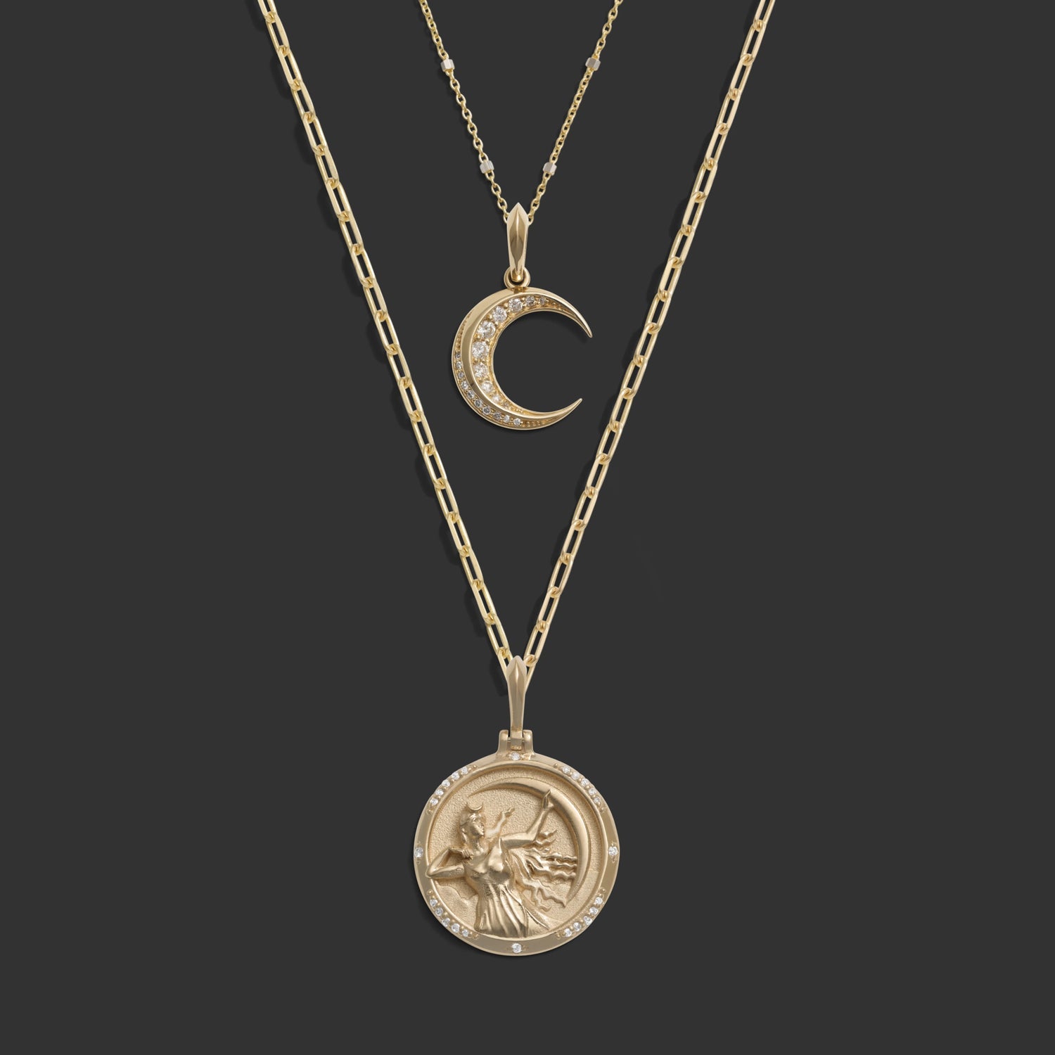 Awe Inspired Necklaces 14k Yellow Gold Selene Moon Necklace Set