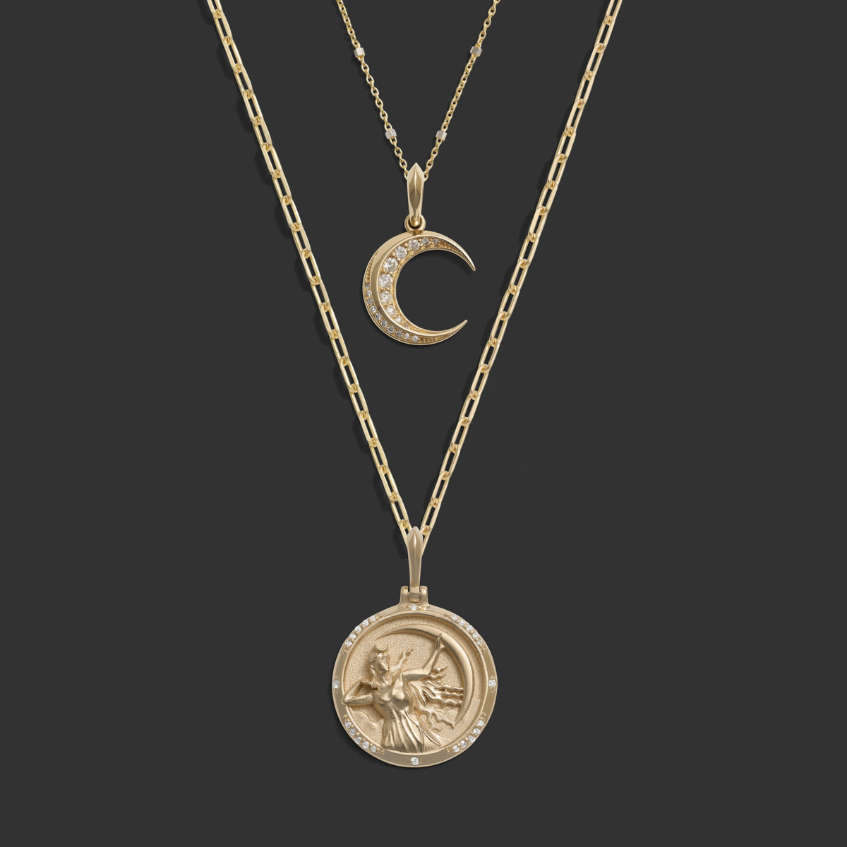 Awe Inspired Necklaces 14k Yellow Gold Selene Moon Necklace Set