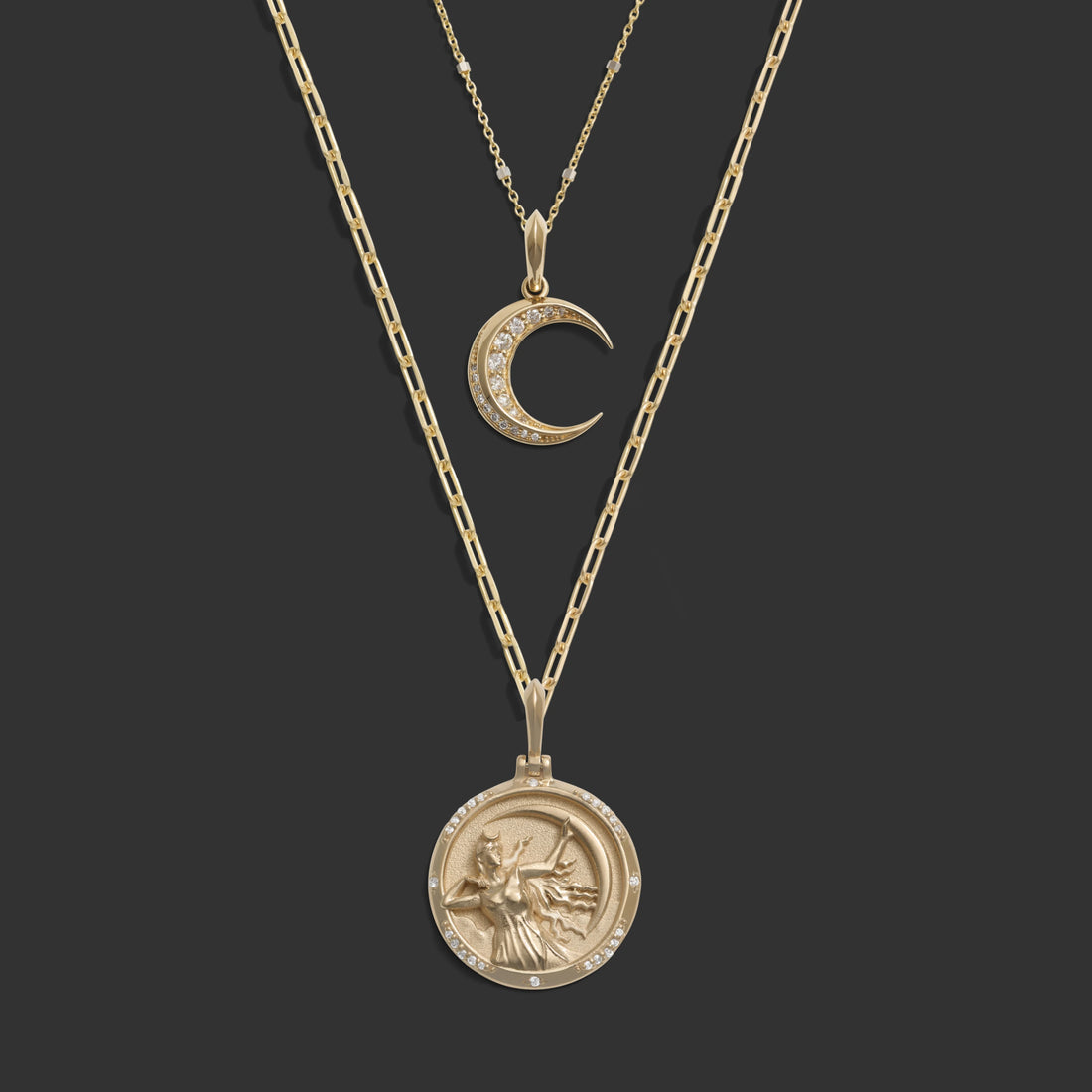 Awe Inspired Necklaces 14k Yellow Gold Selene Moon Necklace Set