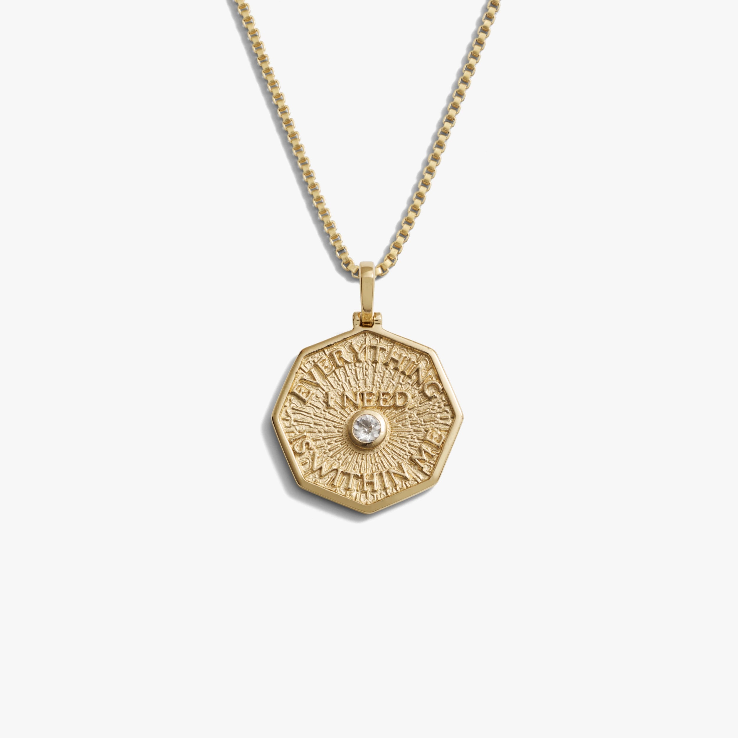 Awe Inspired Necklaces 14K Yellow Gold Vermeil / 16"-18" Box Chain / Large Everything I Need is Within Me Affirmation Necklace
