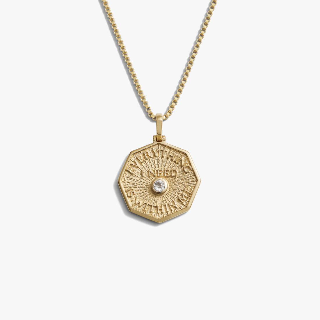 Awe Inspired Necklaces 14K Yellow Gold Vermeil / 16"-18" Box Chain / Large Everything I Need is Within Me Affirmation Necklace