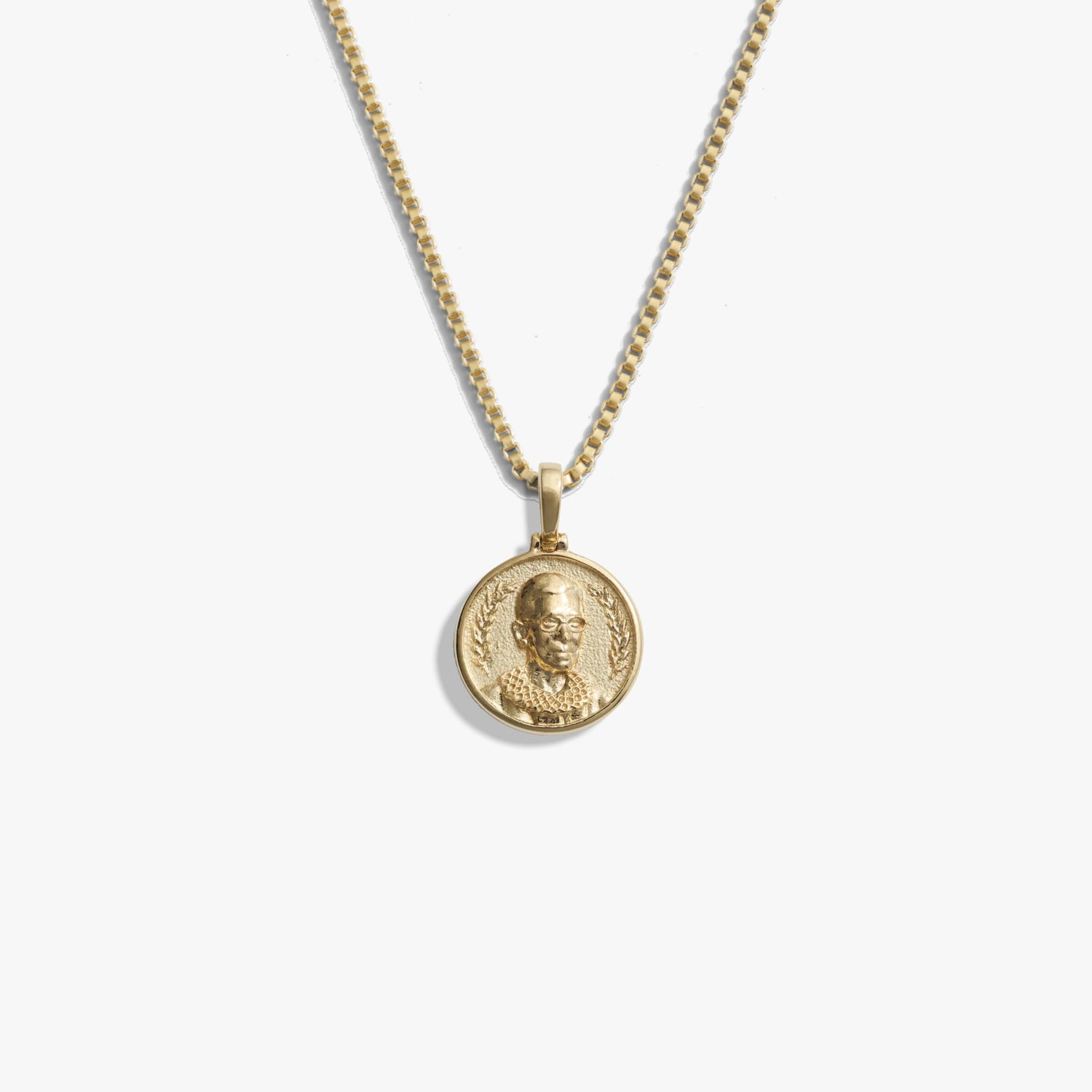 Awe Inspired Necklaces 14K Yellow Gold Vermeil / 16"-18" Box Chain / Mini Mini Ruth Bader Ginsburg Necklace
