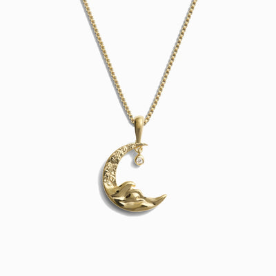 Awe Inspired Necklaces 14K Yellow Gold Vermeil / 16"-18" Diamond Moon Wave Necklace