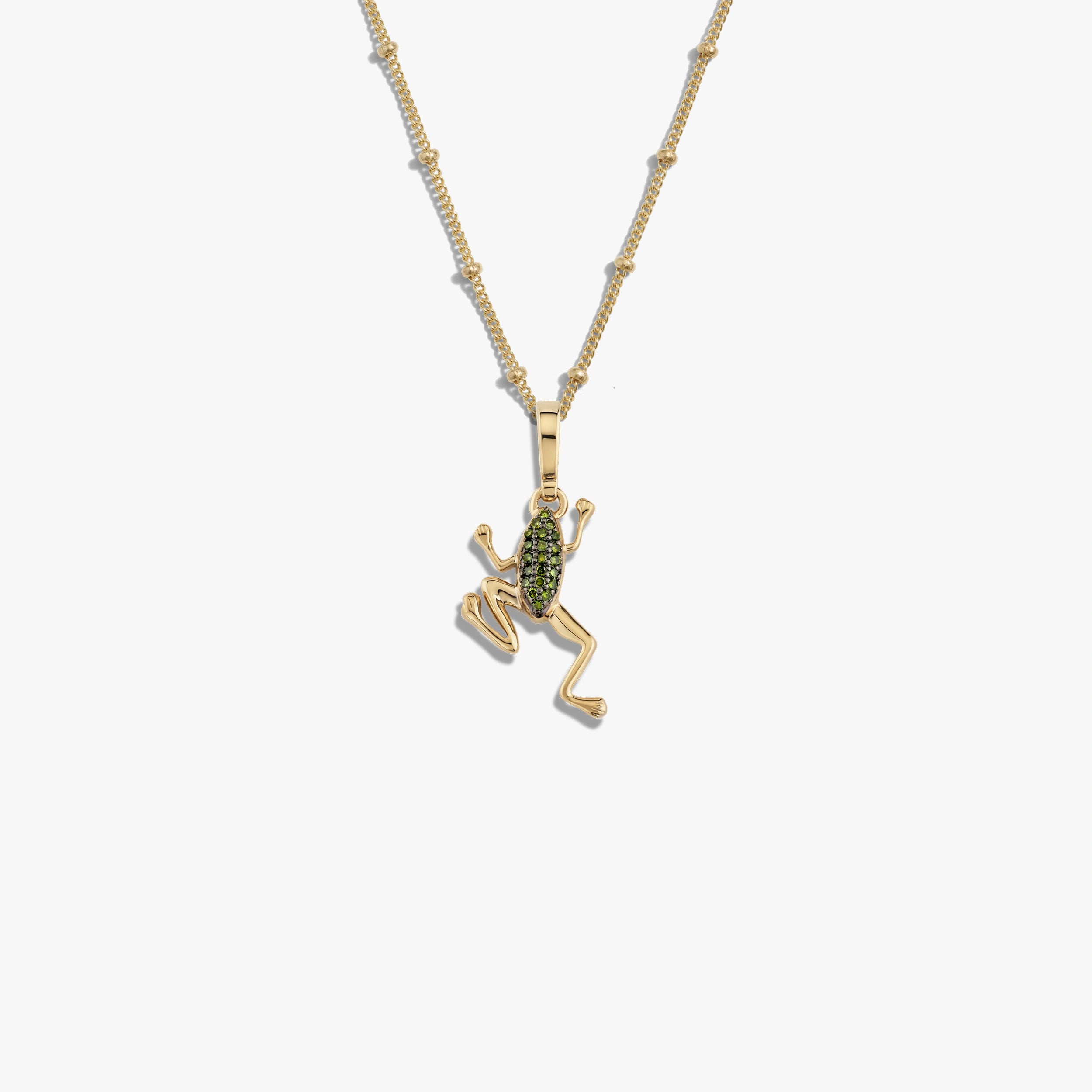 Awe Inspired Necklaces 14K Yellow Gold Vermeil / 16-18" Green Diamond Frog Necklace