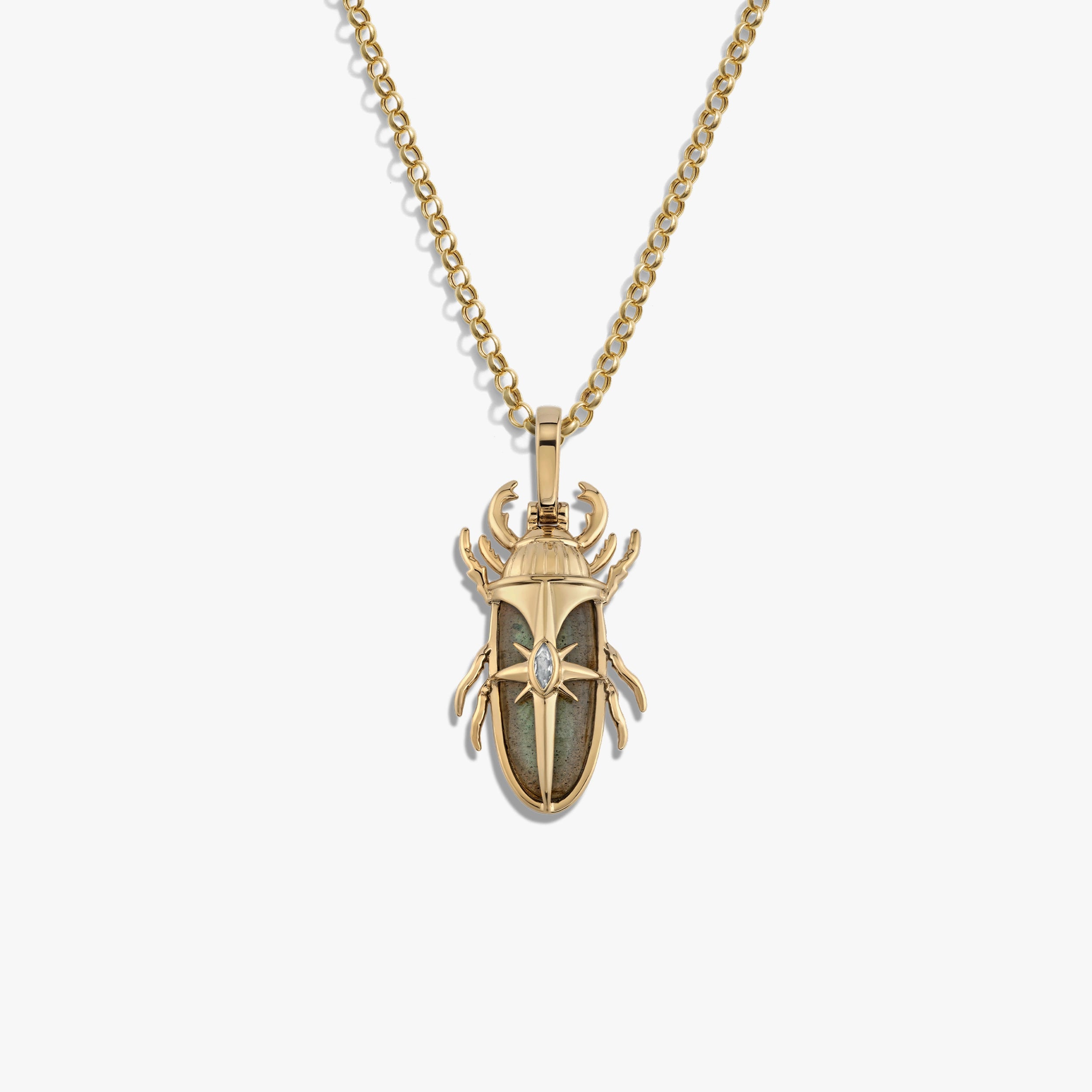 Awe Inspired Necklaces 14K Yellow Gold Vermeil / 16-18" Labradorite Beetle Necklace