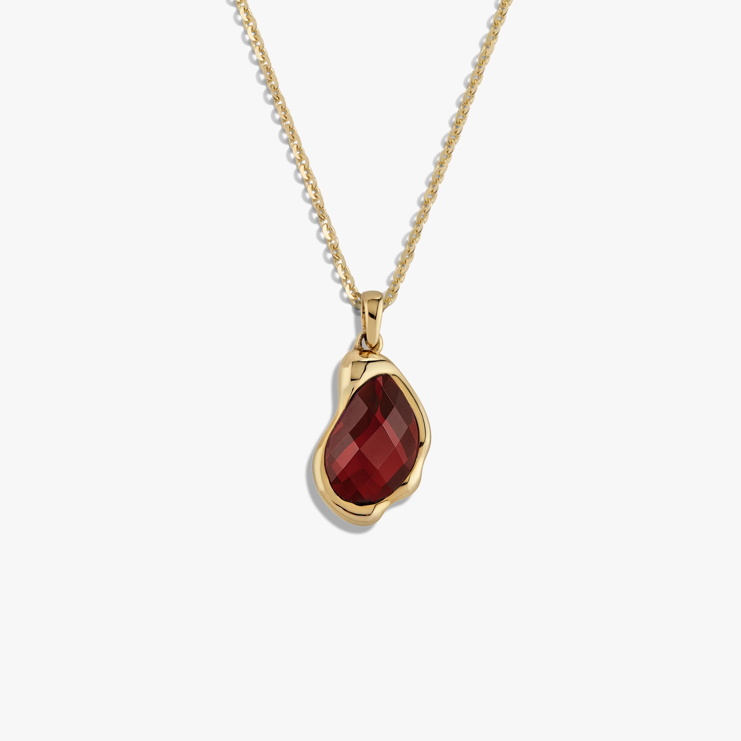 Awe Inspired Necklaces 14K Yellow Gold Vermeil / 16-18" Oval Cable Chain / Garnet Molten Gemstone Necklace