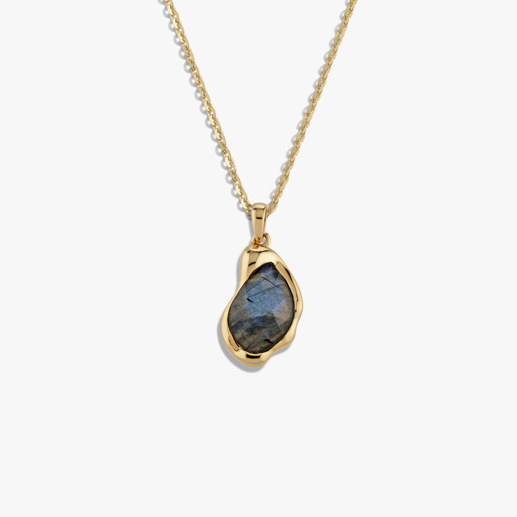 Awe Inspired Necklaces 14K Yellow Gold Vermeil / 16-18" Oval Cable Chain / Labradorite Molten Gemstone Necklace