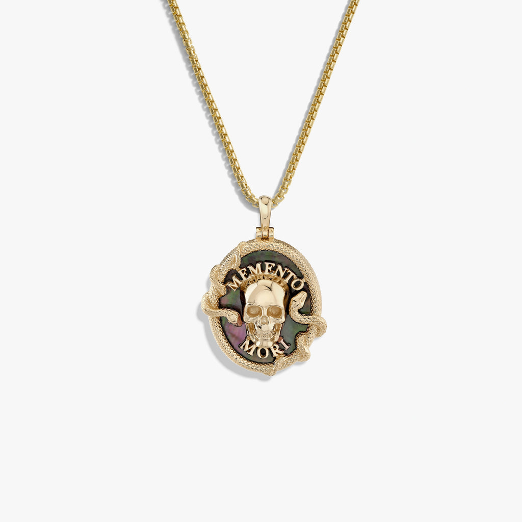 Awe Inspired Necklaces 14K Yellow Gold Vermeil / 16-18" Rounded Box Memento Mori Necklace