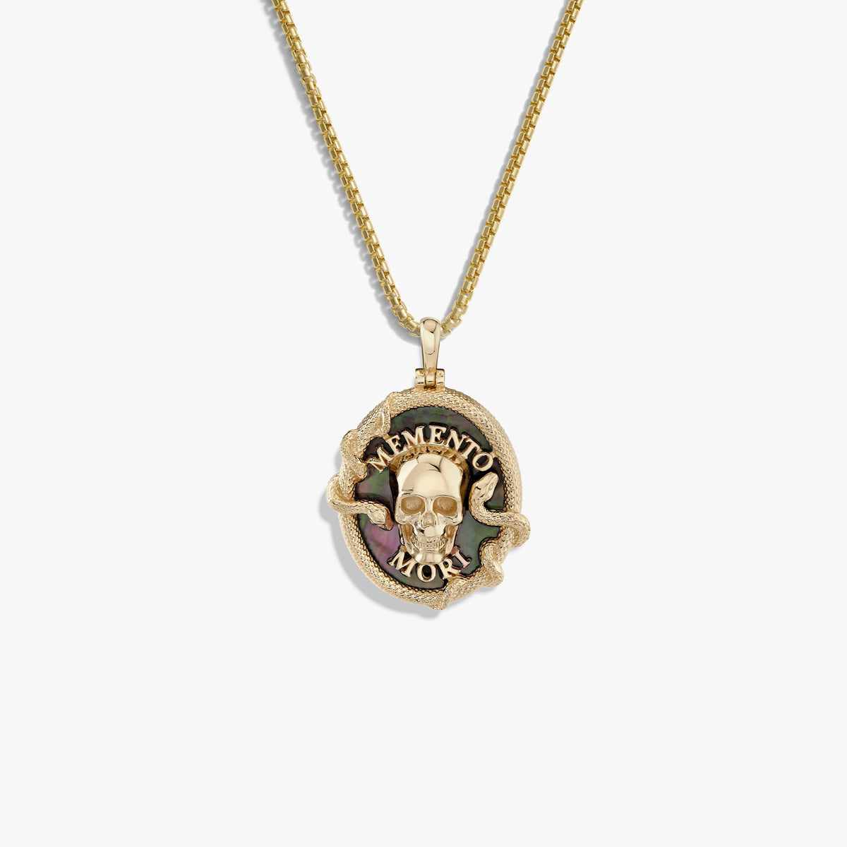 Awe Inspired Necklaces 14K Yellow Gold Vermeil / 16-18" Rounded Box Memento Mori Necklace