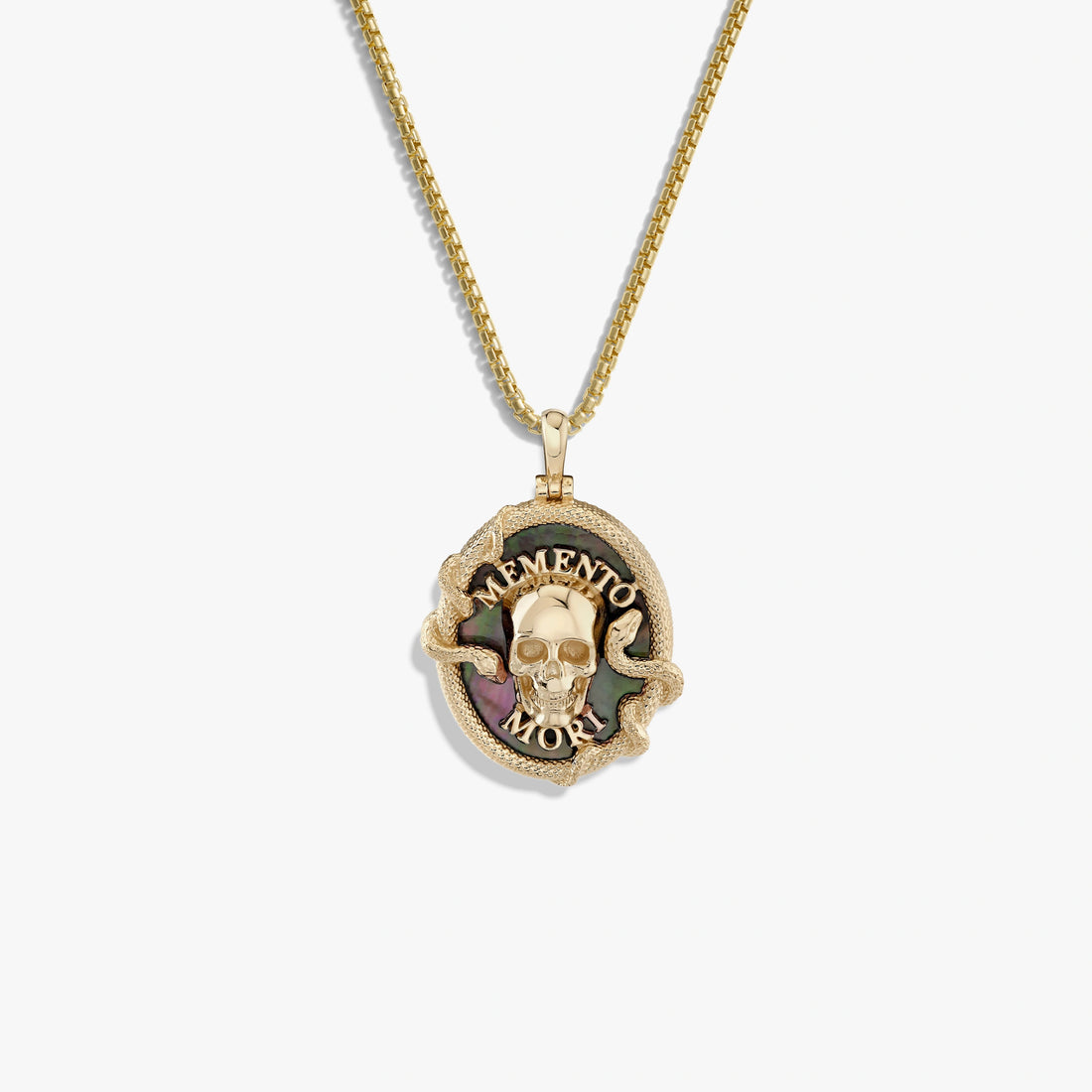 Awe Inspired Necklaces 14K Yellow Gold Vermeil / 16-18" Rounded Box Memento Mori Necklace