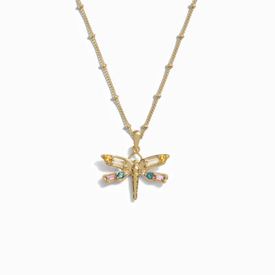 Awe Inspired Necklaces 14K Yellow Gold Vermeil / 16"-18" Saturn Chain Lucky Dragonfly Necklace