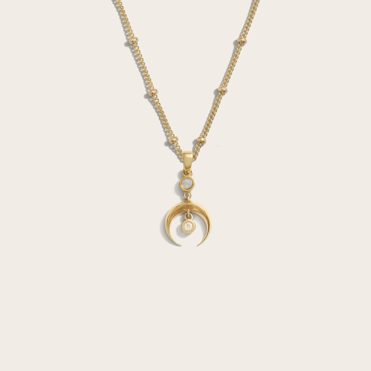 Awe Inspired Necklaces 14K Yellow Gold Vermeil / 16"-18" Saturn Chain / Mini Crescent Spike Opal Necklace