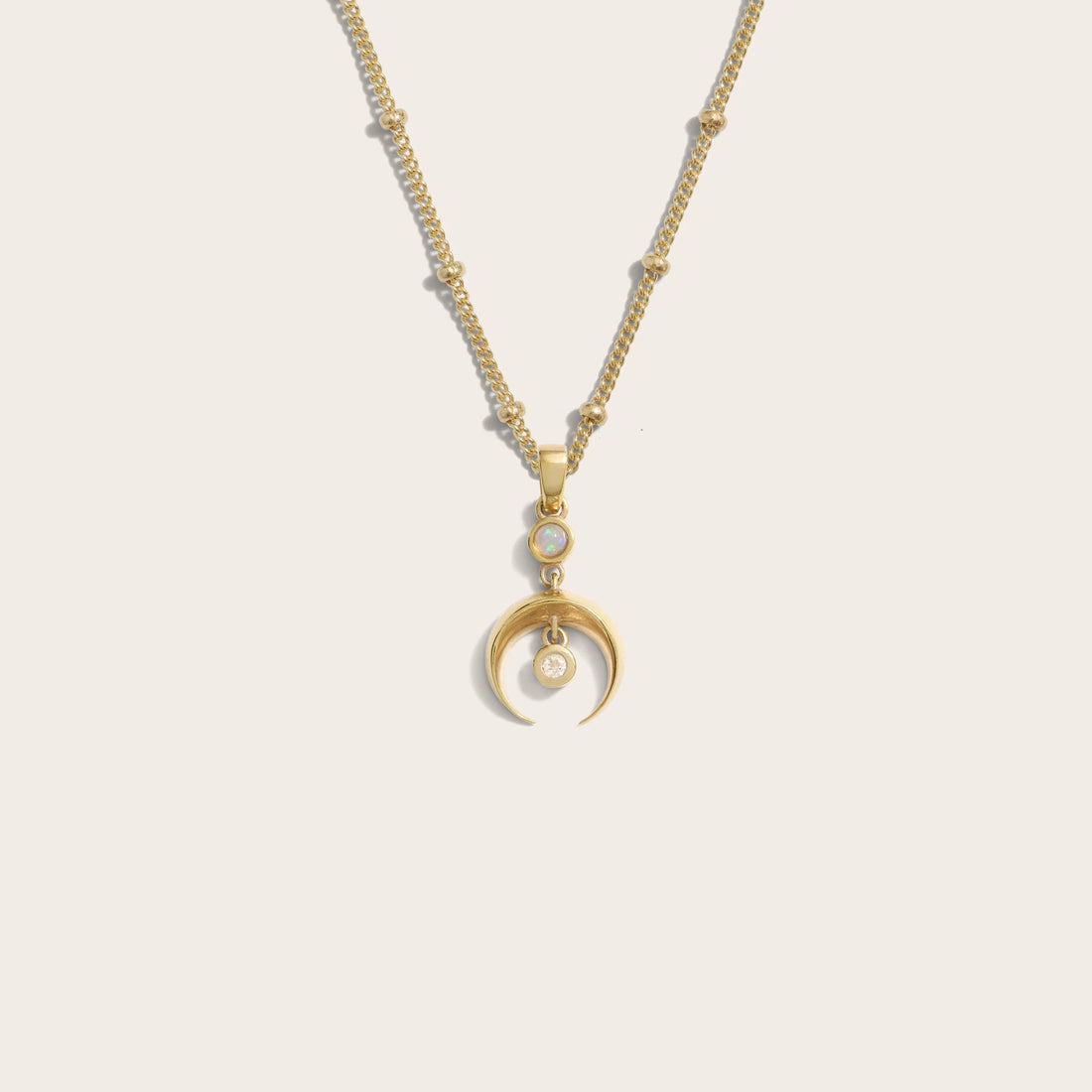 Awe Inspired Necklaces 14K Yellow Gold Vermeil / 16"-18" Saturn Chain / Mini Crescent Spike Opal Necklace