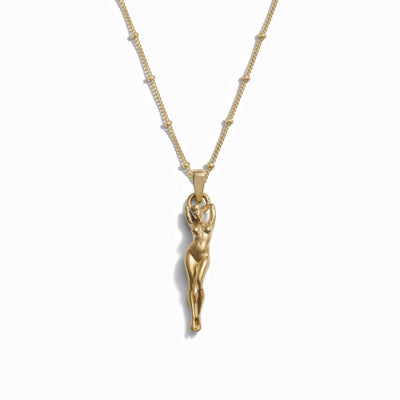 Awe Inspired Necklaces 14K Yellow Gold Vermeil / 16"-18" Saturn Chain / Mini Divine Feminine Charm Necklace