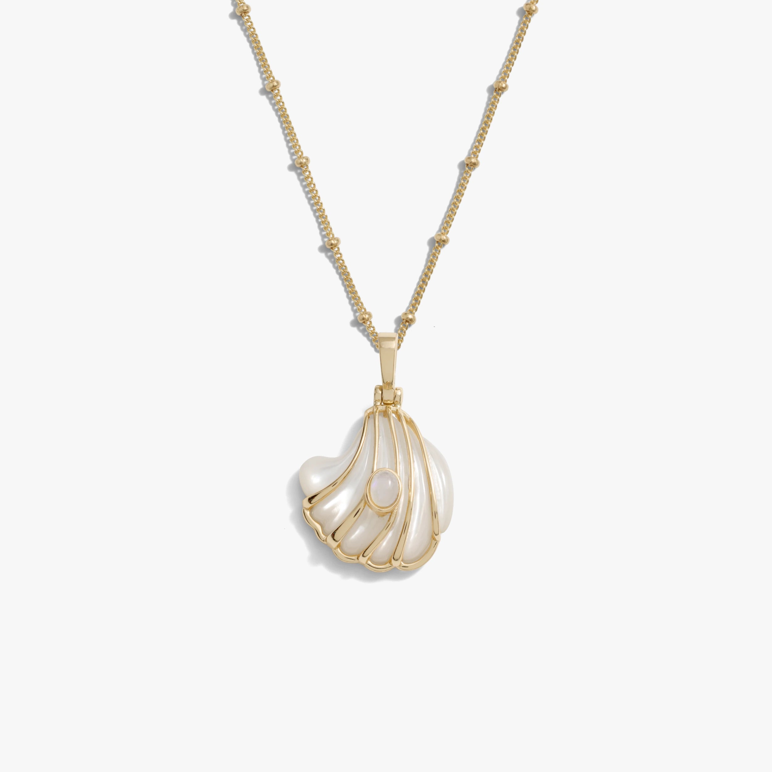 Awe Inspired Necklaces 14K Yellow Gold Vermeil / 16"-18" Saturn Chain Opal Mother of Pearl Carved Shell Necklace