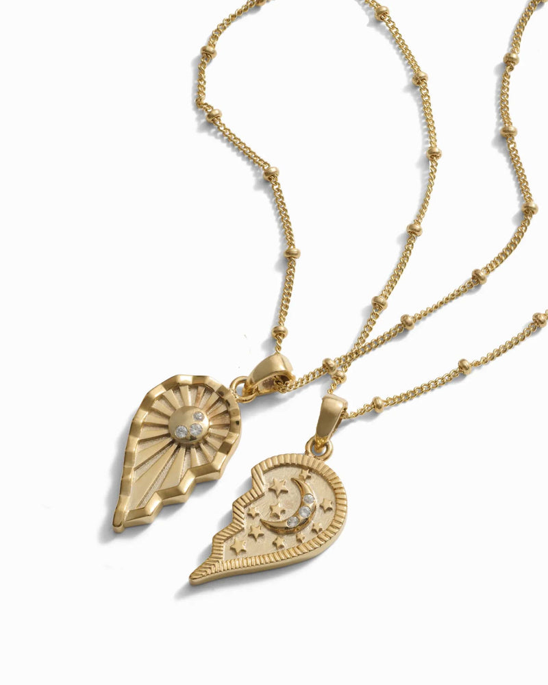 Awe Inspired Necklaces 14K Yellow Gold Vermeil / 16"-18" Saturn Chain Sun & Moon Friendship Necklace Set