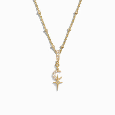 Awe Inspired Necklaces 14K Yellow Gold Vermeil / 16"-18" Saturn Chain / White Topaz White Topaz Crescent Cross Necklace