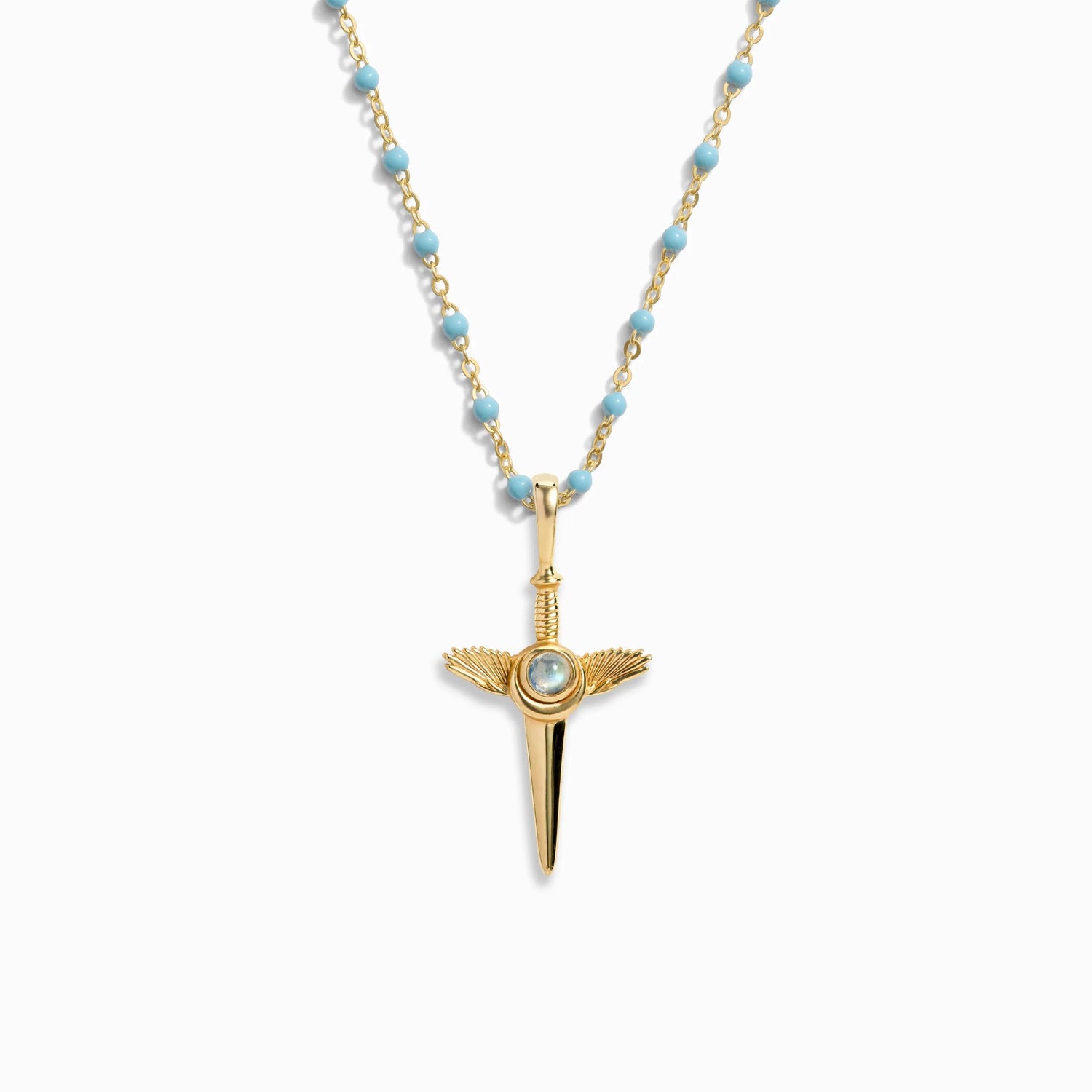 Awe Inspired Necklaces 14K Yellow Gold Vermeil / 18" Flying Dagger Turquoise Enamel Necklace
