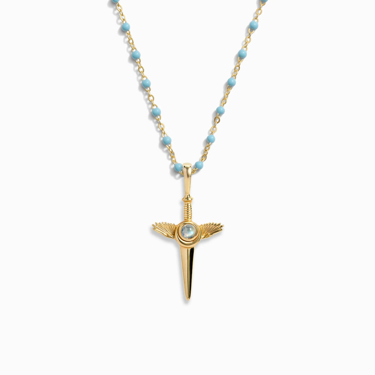 Awe Inspired Necklaces 14K Yellow Gold Vermeil / 18" Flying Dagger Turquoise Enamel Necklace