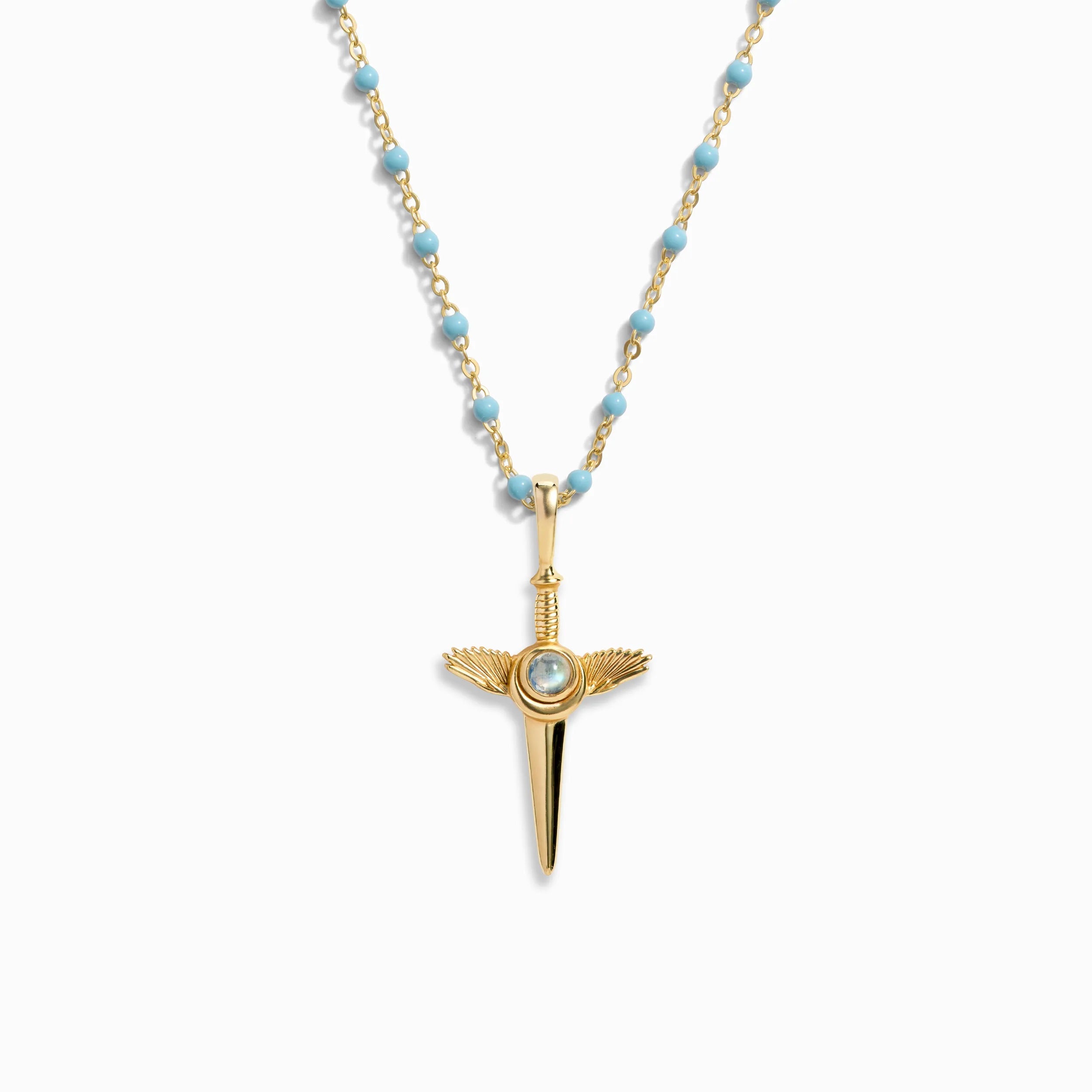 Awe Inspired Necklaces 14K Yellow Gold Vermeil / 18" Flying Dagger Turquoise Enamel Necklace