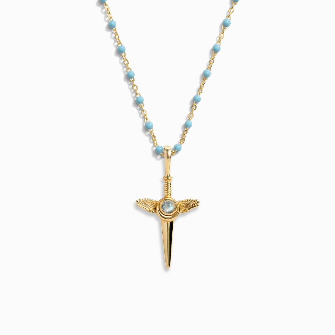 Awe Inspired Necklaces 14K Yellow Gold Vermeil / 18" Flying Dagger Turquoise Enamel Necklace