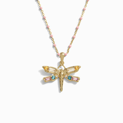 Awe Inspired Necklaces 14K Yellow Gold Vermeil / 18" Lucky Dragonfly Blush Enamel Necklace