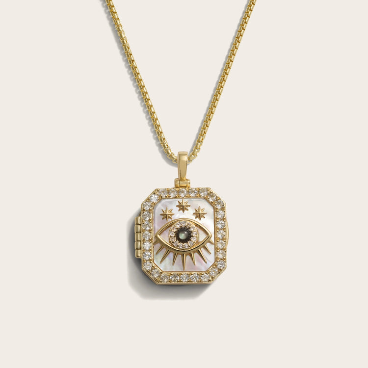 Awe Inspired Necklaces 14K Yellow Gold Vermeil / 2.1mm Rounded Box Chain Men's Third Eye Locket Necklace