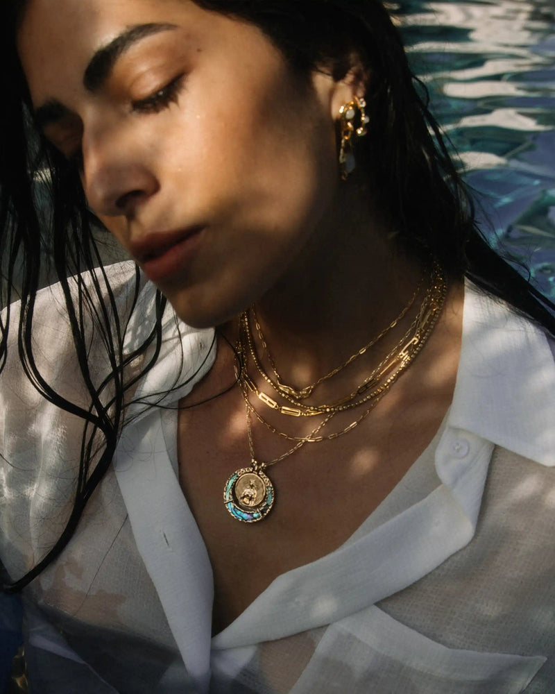 Awe Inspired Necklaces 14K Yellow Gold Vermeil / 20"-22" Mini Paperclip Chain Abalone Goddess Halo Necklace