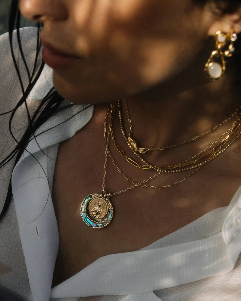 Awe Inspired Necklaces 14K Yellow Gold Vermeil / 20"-22" Mini Paperclip Chain Abalone Goddess Halo Necklace