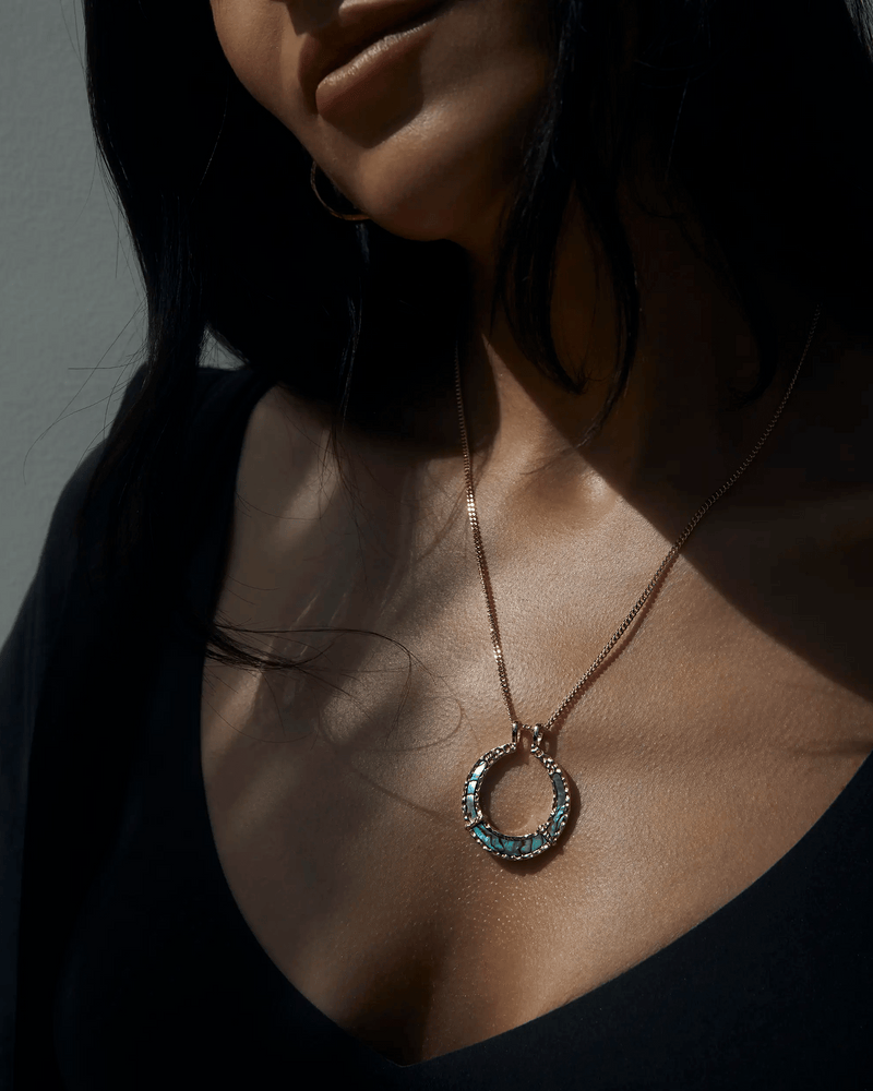 Awe Inspired Necklaces 14K Yellow Gold Vermeil / 20"-22" Mini Paperclip Chain Abalone Goddess Halo Necklace