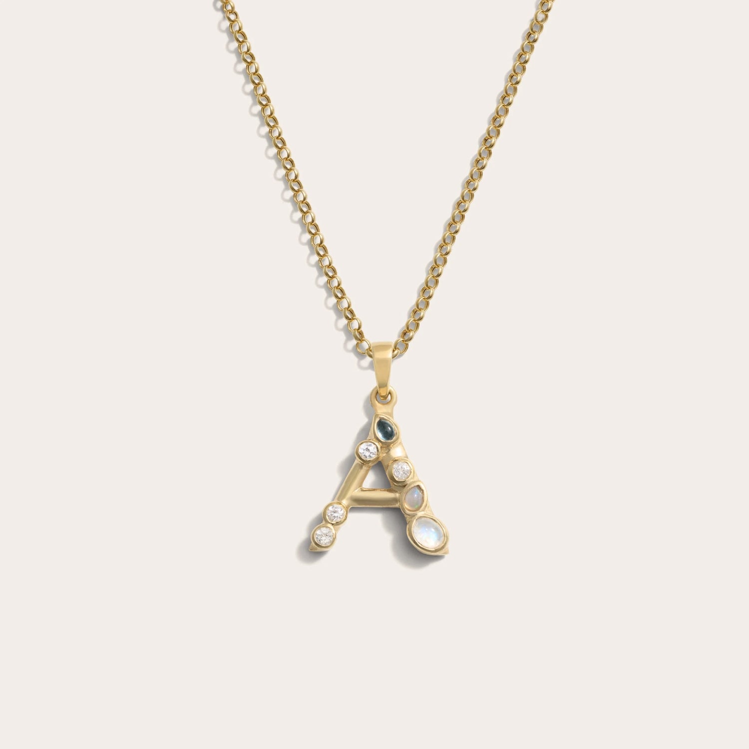 Awe Inspired Necklaces 14K Yellow Gold Vermeil / A / 16-18" Rolo Chain Gold Gemstone Initial Necklace