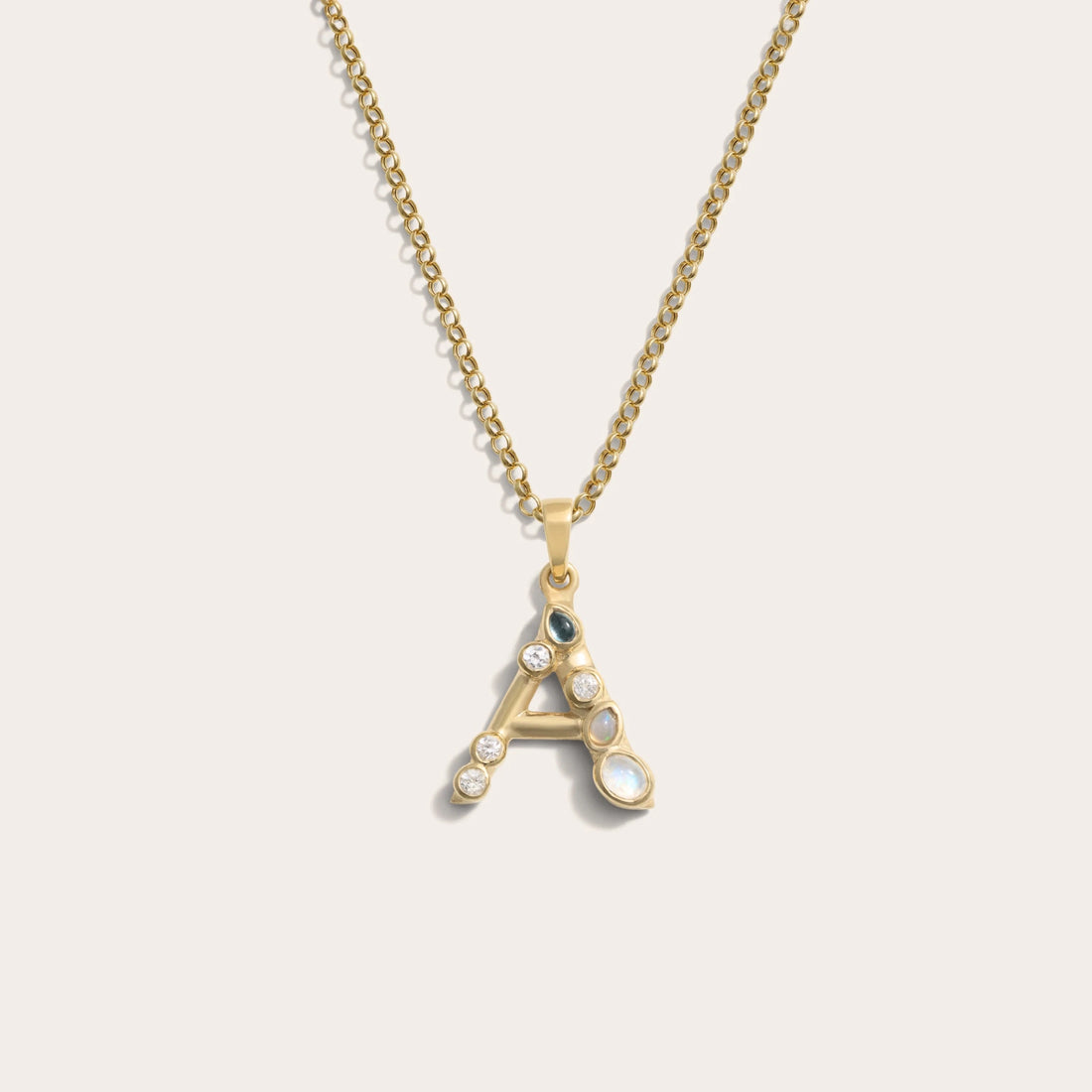 Awe Inspired Necklaces 14K Yellow Gold Vermeil / A / 16-18" Rolo Chain Gold Gemstone Initial Necklace