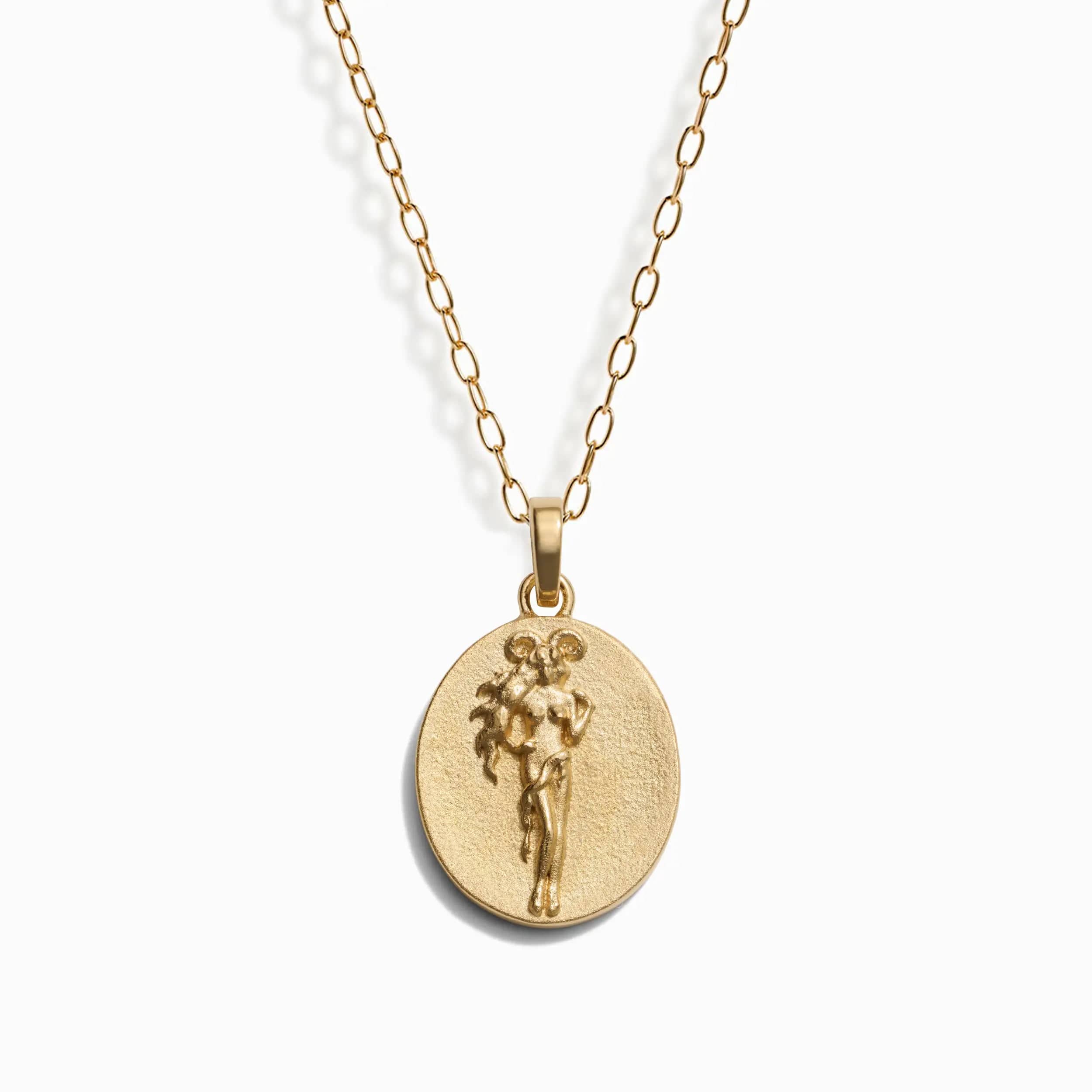 Awe Inspired Necklaces 14K Yellow Gold Vermeil / Aries / 16" - 18" Zodiac Goddess Pendant + Mini Paperclip Chain