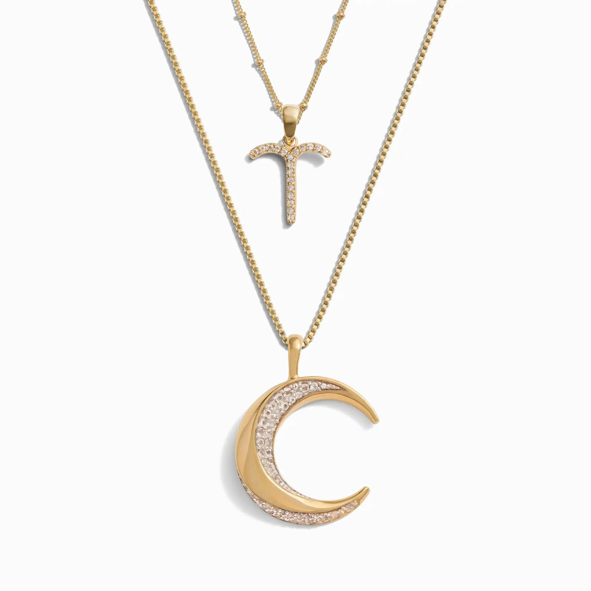 Awe Inspired Necklaces 14K Yellow Gold Vermeil / Aries Twisted Moon and Gemstone Zodiac Set