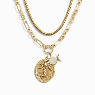 Awe Inspired Necklaces 14K Yellow Gold Vermeil Astrology Goddess Charm Necklace Set