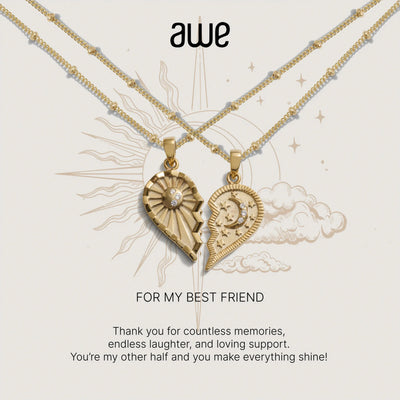 Awe Inspired Necklaces 14K Yellow Gold Vermeil Best Friend Card Gift Set