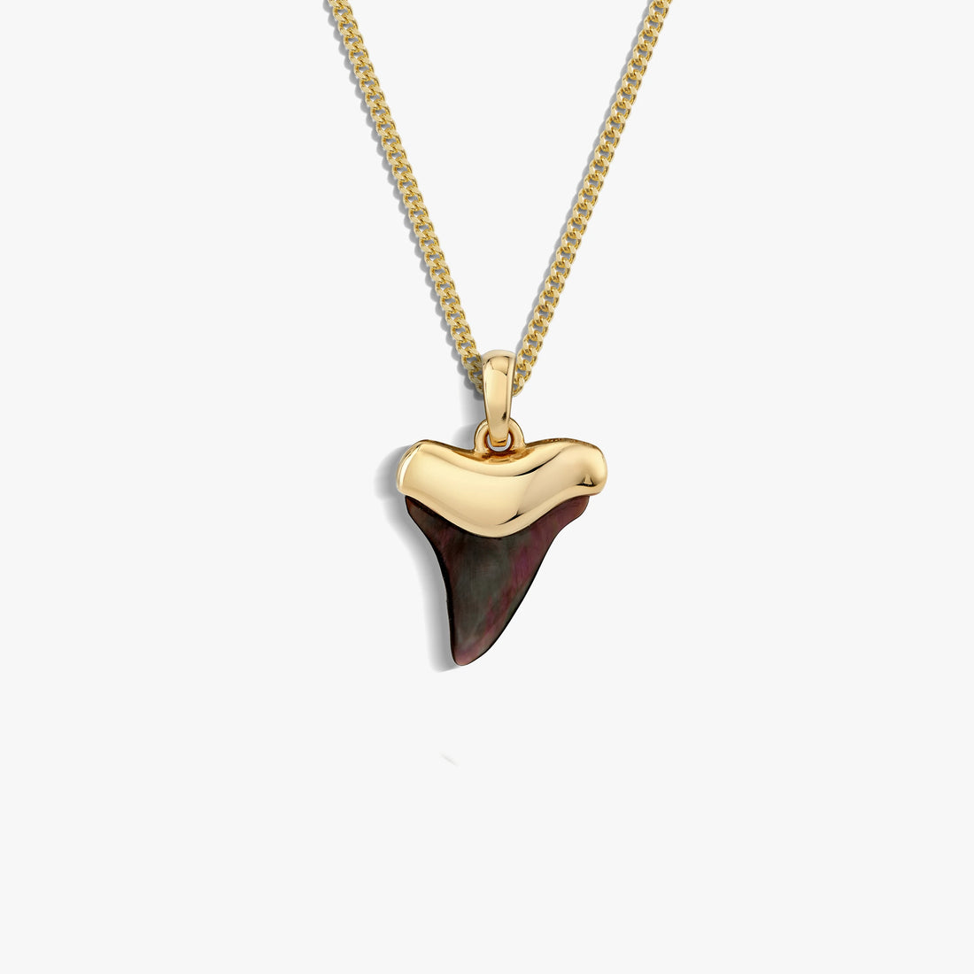Awe Inspired Necklaces 14K Yellow Gold Vermeil / Black Mother of Pearl / 16-18" Cuban Chain Shark Tooth Necklace