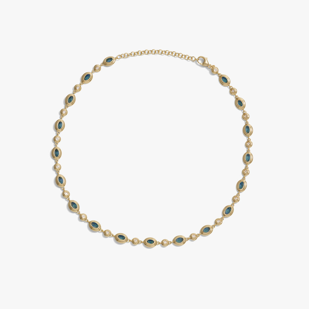 Awe Inspired Necklaces 14K Yellow Gold Vermeil / Blue Quartz Gemstone Tennis Necklace