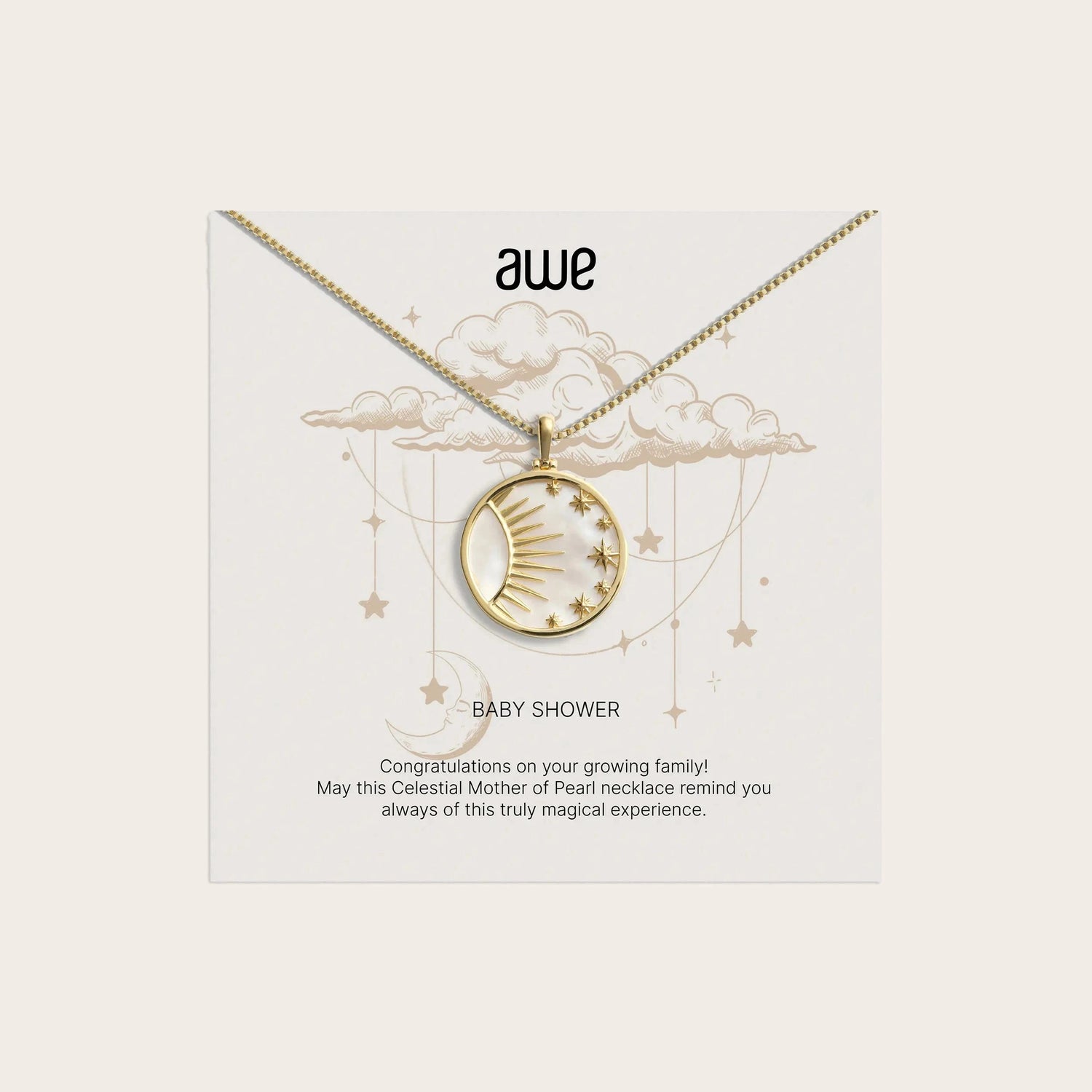 Awe Inspired Necklaces 14K Yellow Gold Vermeil / Box Chain Baby Shower Card Gift Set