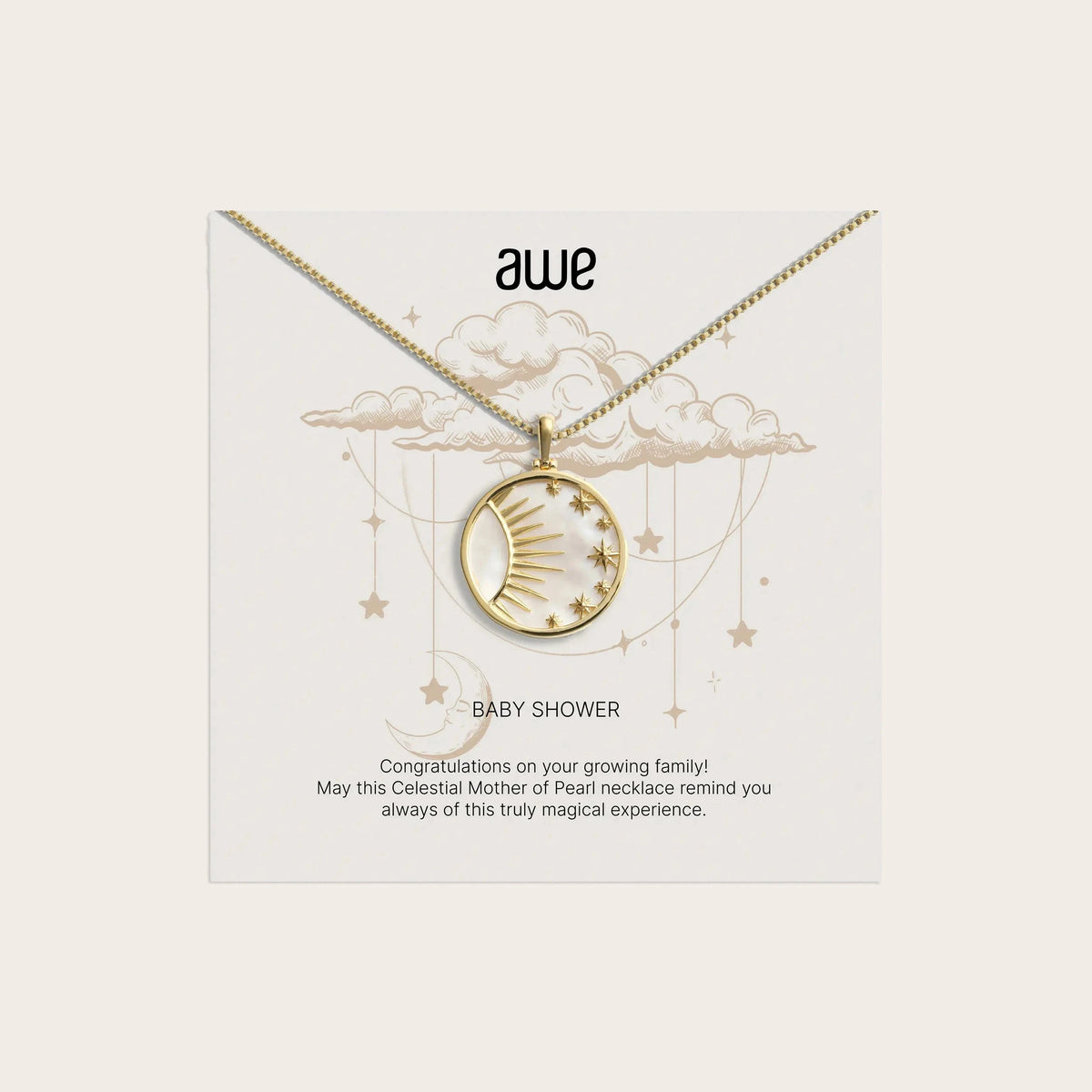 Awe Inspired Necklaces 14K Yellow Gold Vermeil / Box Chain Baby Shower Card Gift Set
