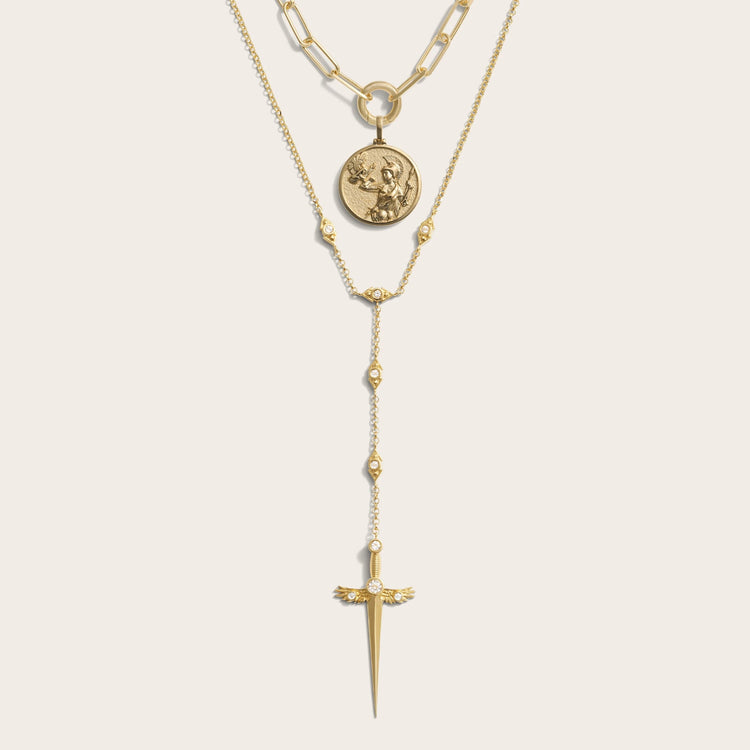Awe Inspired Necklaces 14K Yellow Gold Vermeil By The Sword Lariat Necklace Set