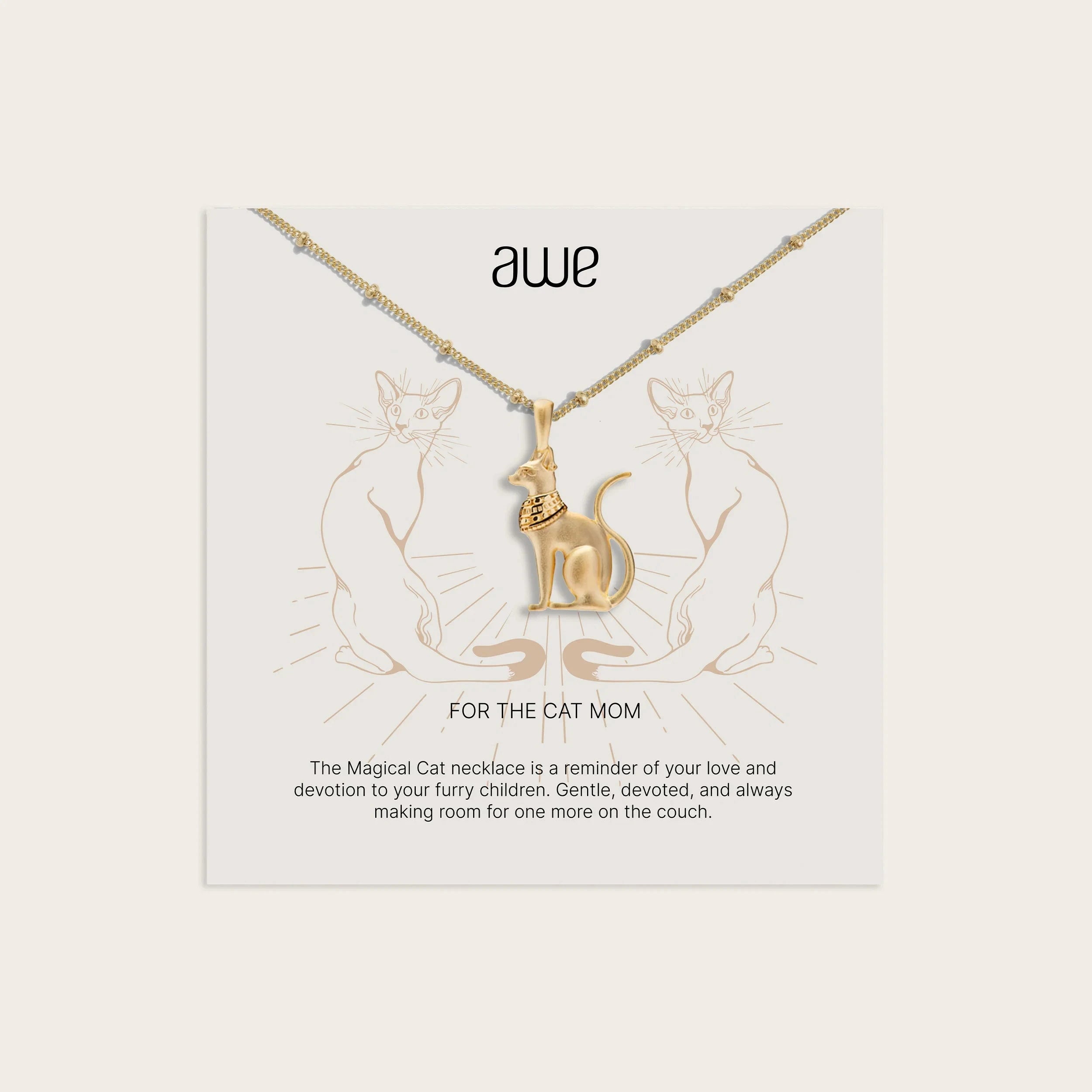 Awe Inspired Necklaces 14K Yellow Gold Vermeil Cat Mom Card Gift Set