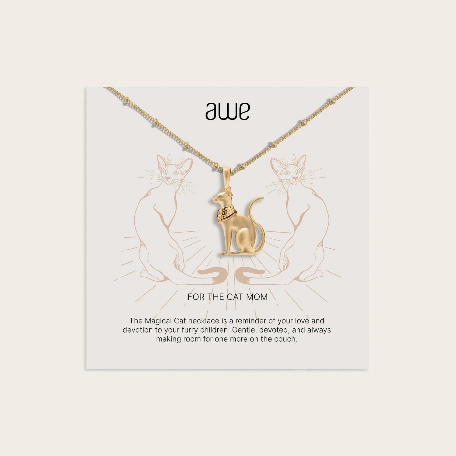 Awe Inspired Necklaces 14K Yellow Gold Vermeil Cat Mom Card Gift Set