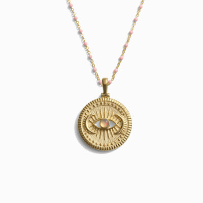 Awe Inspired Necklaces 14K Yellow Gold Vermeil Cosmic Eye + Blush Enamel Necklace