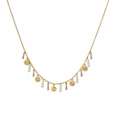 Awe Inspired Necklaces 14K Yellow Gold Vermeil Diamond and Pearl Dangle Necklace