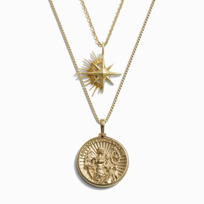 Awe Inspired Necklaces 14K Yellow Gold Vermeil Fortuna and Shooting Star Set