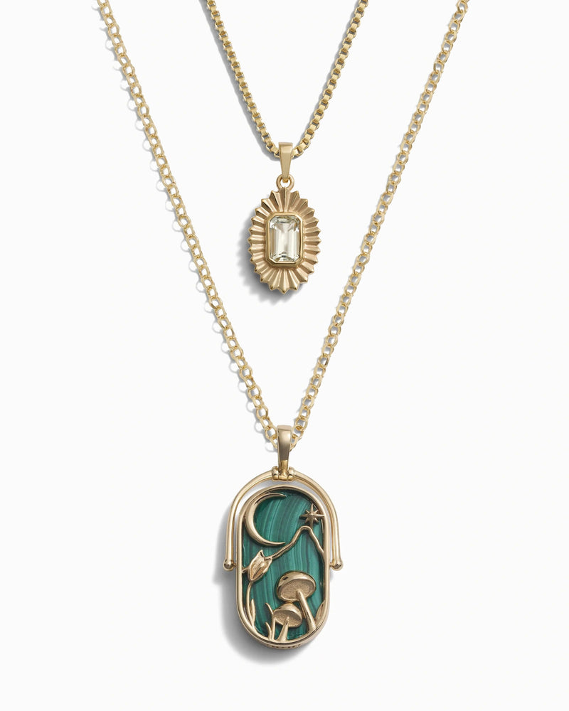 Awe Inspired Necklaces 14K Yellow Gold Vermeil / Green Amethyst / Earth Elemental Aura Necklace Set