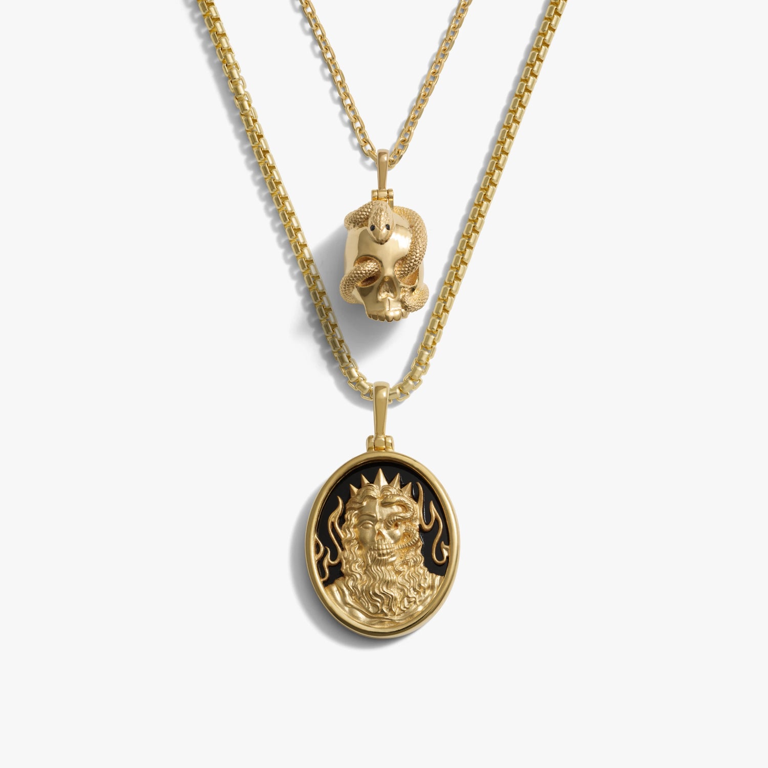 Awe Inspired Necklaces 14K Yellow Gold Vermeil Hades Skull Necklace Set
