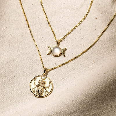 Awe Inspired Necklaces 14K Yellow Gold Vermeil Hecate + Triple Moon Necklace Set